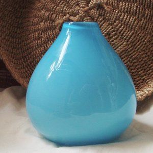 CRATE & BARREL Aqua Blue CAYMAN Teardrop Glass Vase